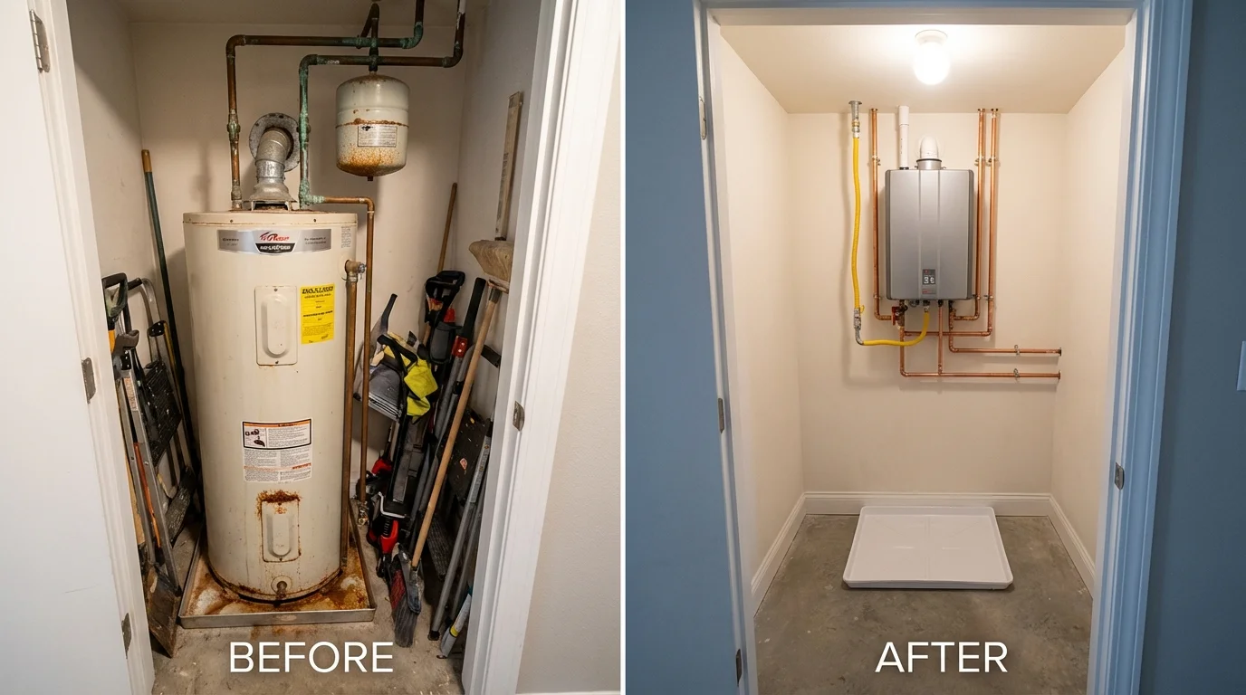 Tank water heater versus wall-mounted tankless unit comparison for Gilbert, AZ homeowners